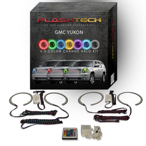 GMC-Yukon-2007, 2008, 2009, 2010, 2011, 2012, 2013-LED-Halo-Headlights-RGB-Bluetooth RF Remote-GMC-YU0713-V3HBTRF