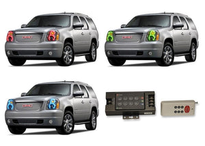 GMC-Yukon-2007, 2008, 2009, 2010, 2011, 2012, 2013-LED-Halo-Headlights-RGB-RF Remote-GMC-YU0713-V3HRF