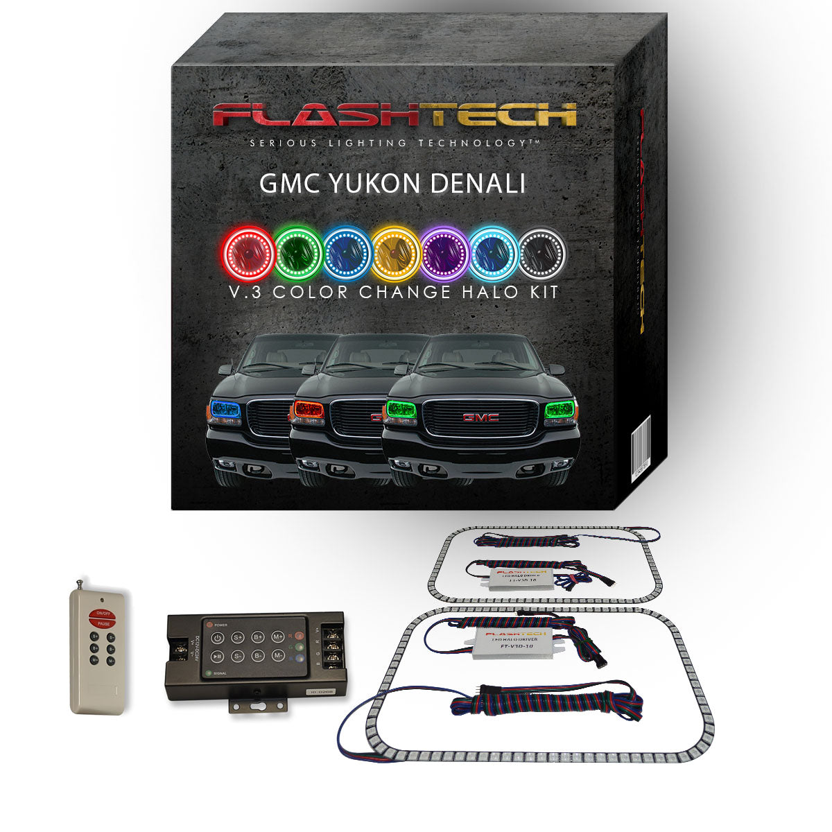 GMC-Yukon-1999, 2000-LED-Halo-Headlights-RGB-Bluetooth RF Remote-GMC-YUD9900-V3HBTRF