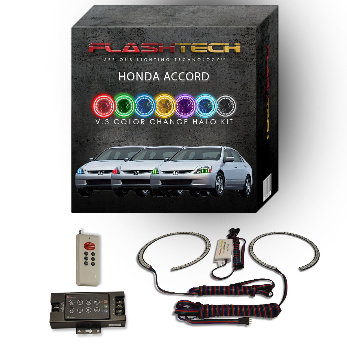 Honda-Accord-2003, 2004, 2005, 2006, 2007-LED-Halo-Headlights-RGB-IR Remote-HO-AC0307-V3HIR