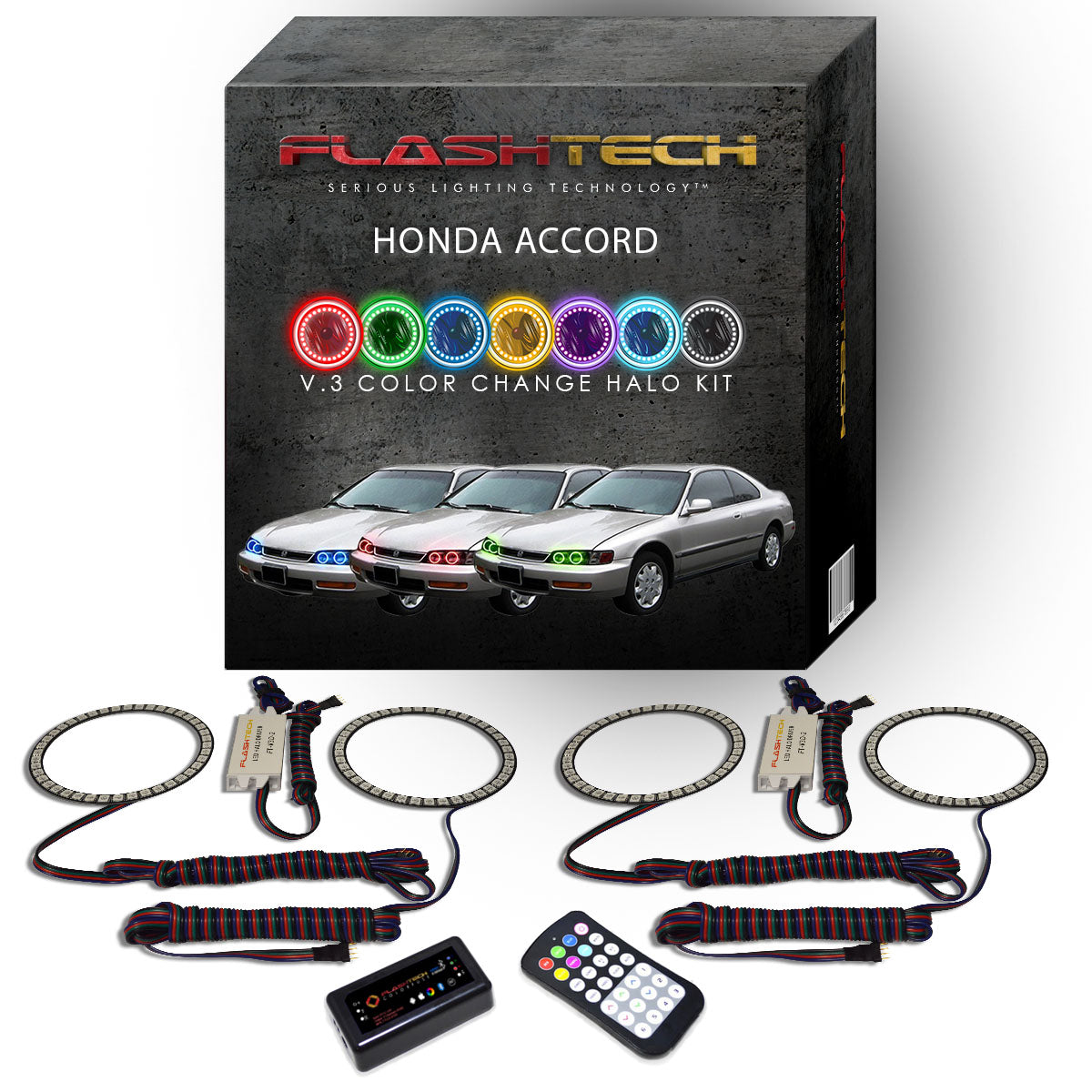 Honda-Accord-1994, 1995, 1996, 1997-LED-Halo-Headlights-RGB-RF Remote-HO-AC9497-V3HRF