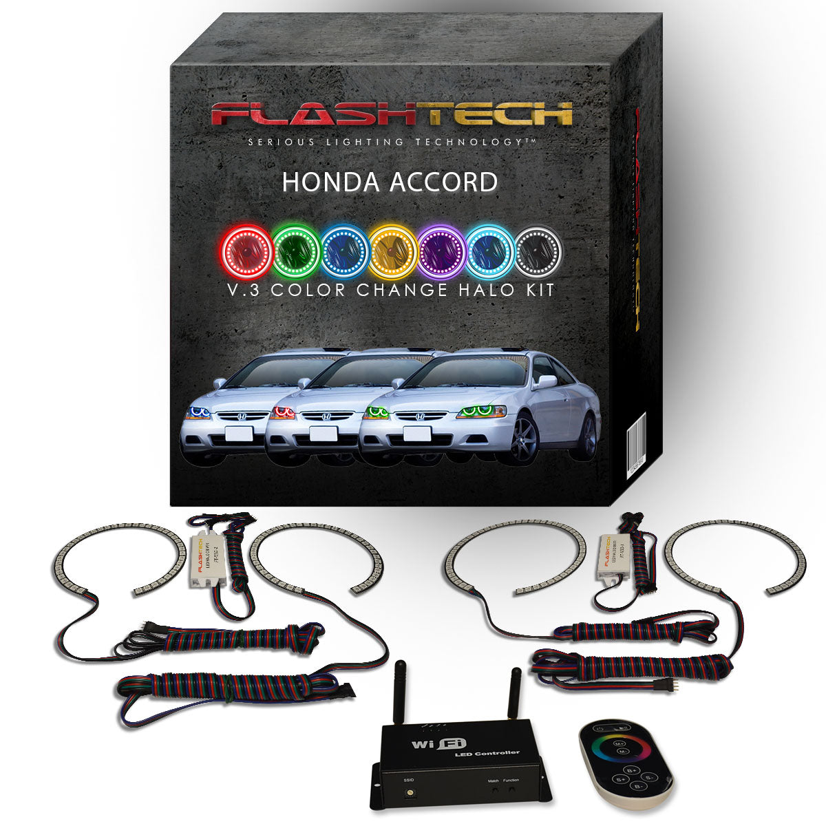 Honda-Accord-1998, 1999, 2000, 2001, 2002-LED-Halo-Headlights-RGB-IR Remote-HO-AC9802-V3HIR