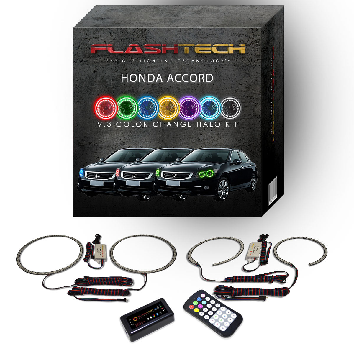 Honda-Accord-2008, 2009, 2010, 2011, 2012-LED-Halo-Headlights-RGB-RF Remote-HO-ACS0812-V3HRF