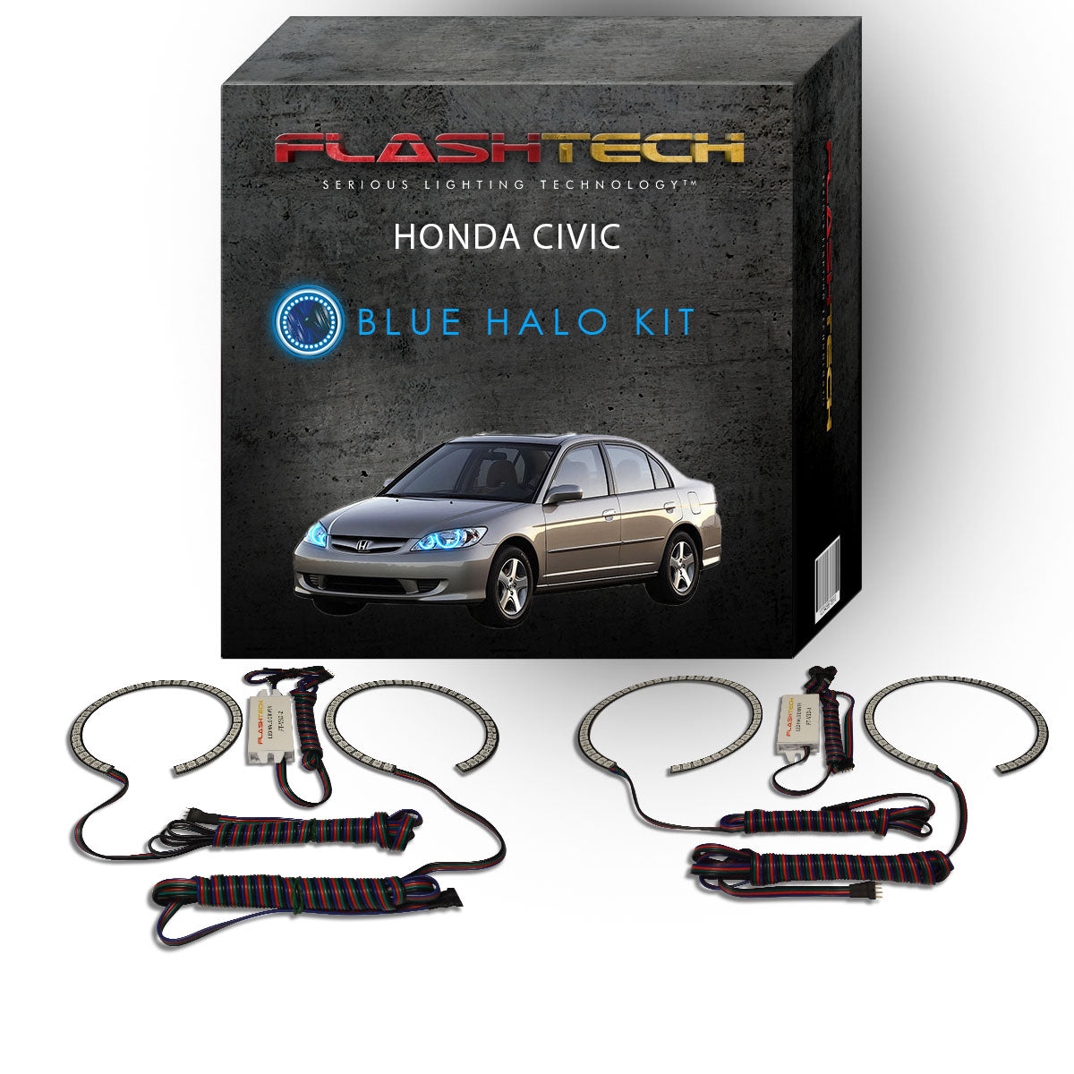 Honda-Civic-2004, 2005-LED-Halo-Headlights-RGB-Bluetooth RF Remote-HO-CV0405-V3HBTRF