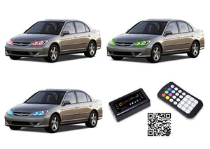 Honda-Civic-2004, 2005-LED-Halo-Headlights-RGB-Bluetooth RF Remote-HO-CV0405-V3HBTRF