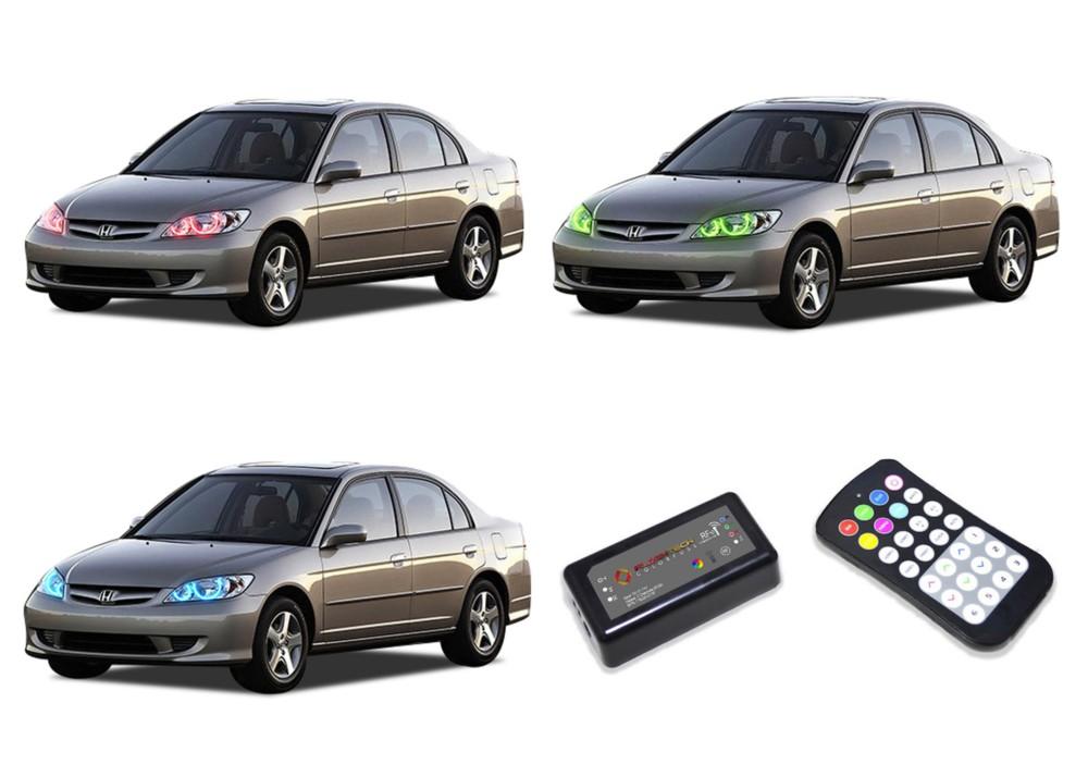 Honda-Civic-2004, 2005-LED-Halo-Headlights-RGB-Colorfuse RF Remote-HO-CV0405-V3HCFRF