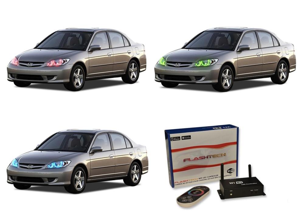 Honda-Civic-2004, 2005-LED-Halo-Headlights-RGB-WiFi Remote-HO-CV0405-V3HWI