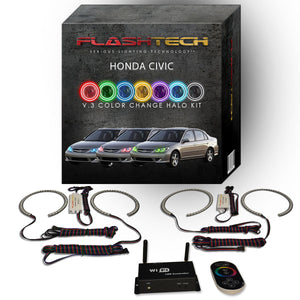 Honda-Civic-2004, 2005-LED-Halo-Headlights-RGB-IR Remote-HO-CV0405-V3HIR