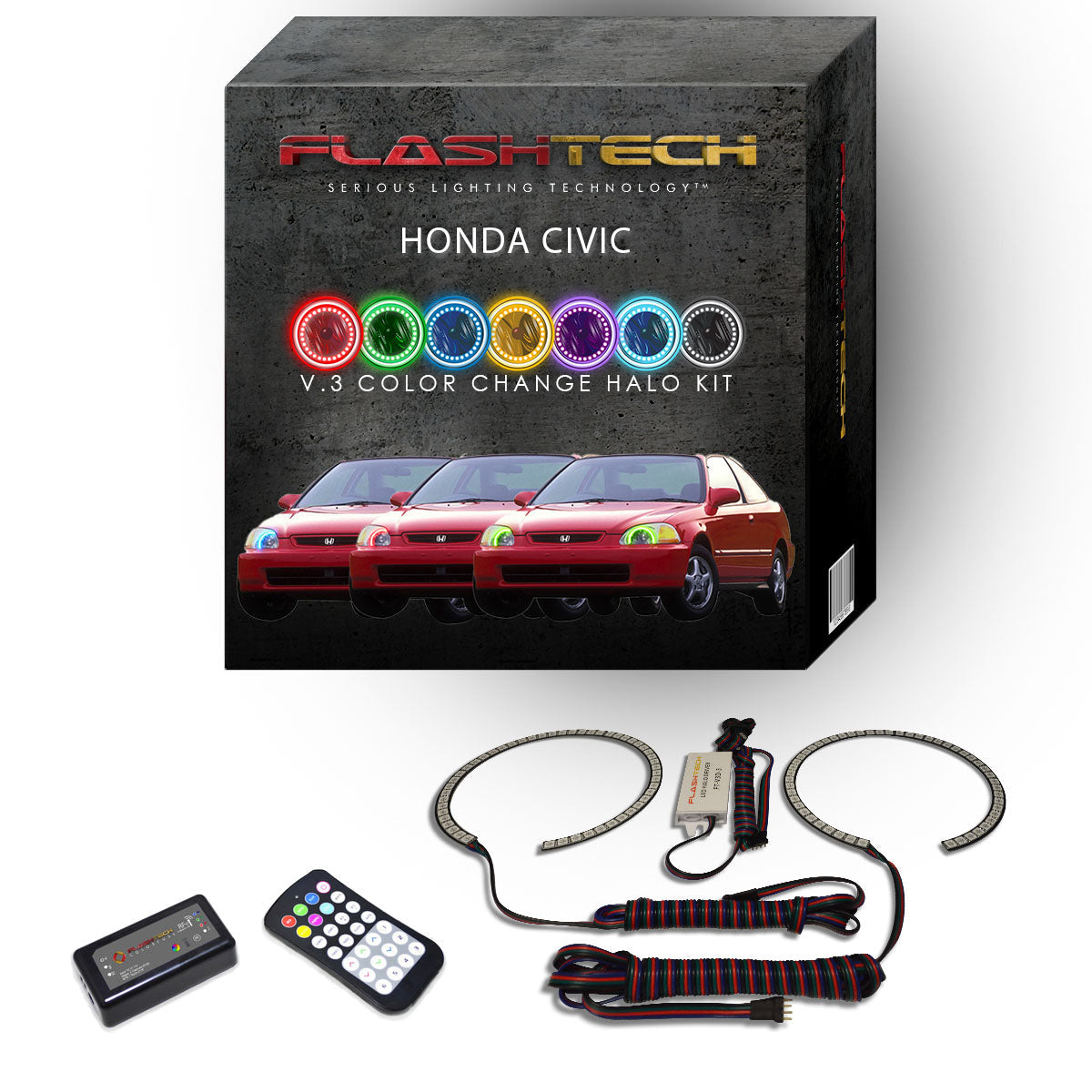 Honda-Civic-1992, 1993, 1994, 1995-LED-Halo-Headlights-RGB-RF Remote-HO-CV9295-V3HRF