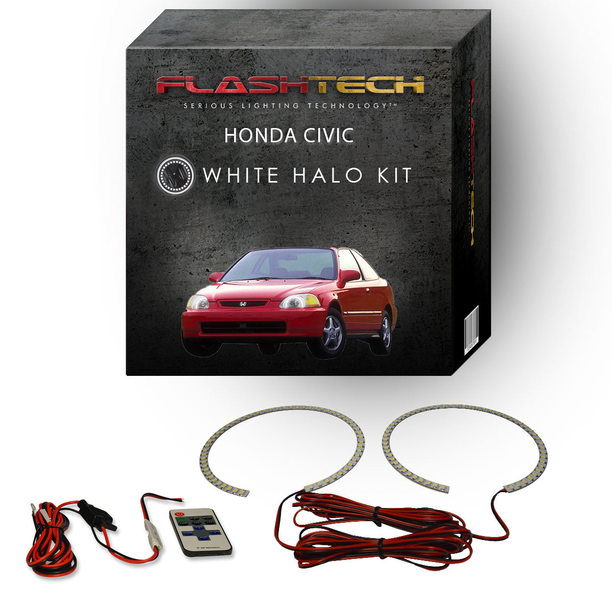 Honda-Civic-1992, 1993, 1994, 1995-LED-Halo-Headlights-White-RF Remote White-HO-CV9295-WHRF