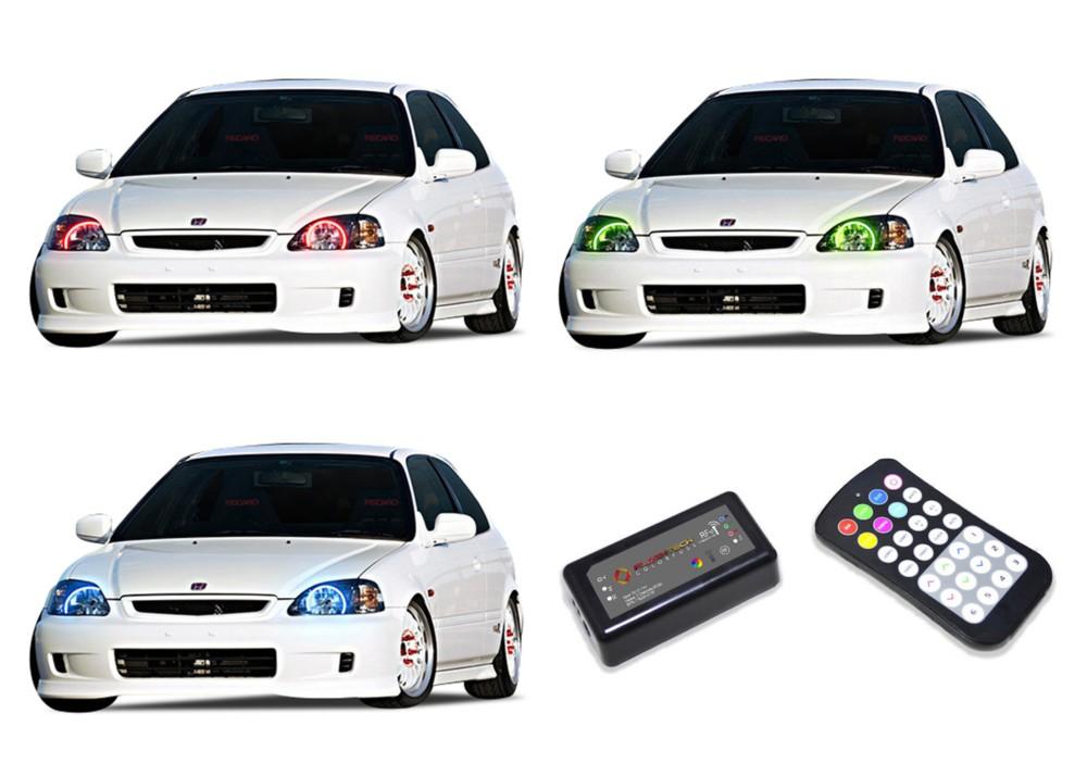 Honda-Civic-1996, 1997, 1998-LED-Halo-Headlights-RGB-Colorfuse RF Remote-HO-CV9698-V3HCFRF