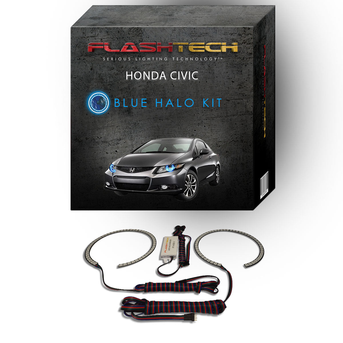 Honda-Civic-2012, 2013-LED-Halo-Headlights-RGB-Bluetooth RF Remote-HO-CVC1213-V3HBTRF