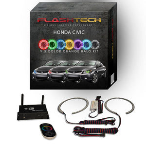 Honda-Civic-2012, 2013-LED-Halo-Headlights-RGB-IR Remote-HO-CVC1213-V3HIR