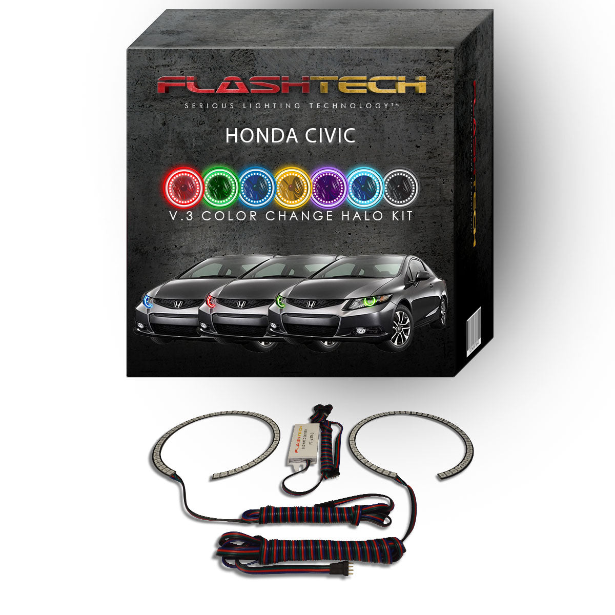 Honda-Civic-2012, 2013-LED-Halo-Headlights-RGB-No Remote-HO-CVC1213-V3H