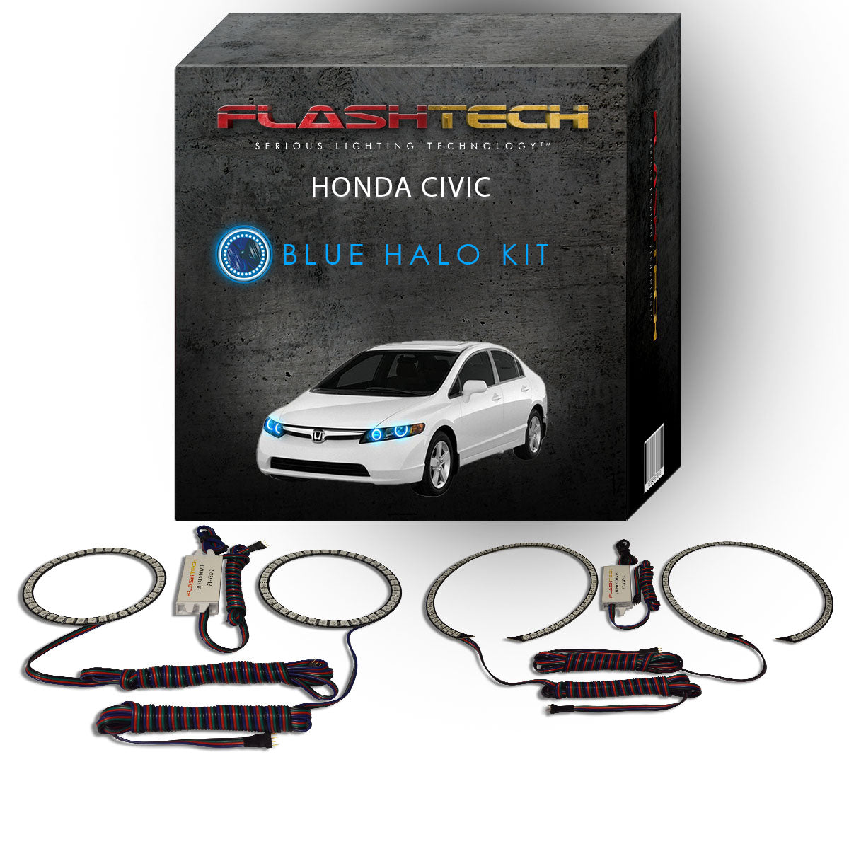 Honda-Civic-2006, 2007, 2008-LED-Halo-Headlights-RGB-Bluetooth RF Remote-HO-CVS0608-V3HBTRF