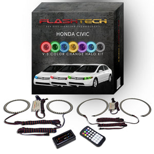 Honda-Civic-2006, 2007, 2008-LED-Halo-Headlights-RGB-RF Remote-HO-CVS0608-V3HRF