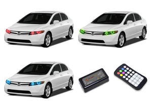 Honda-Civic-2006, 2007, 2008-LED-Halo-Headlights-RGB-Colorfuse RF Remote-HO-CVS0608-V3HCFRF