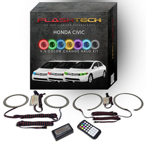 Honda-Civic-2006, 2007, 2008-LED-Halo-Headlights-RGB-RF Remote-HO-CVS0608-V3HRF