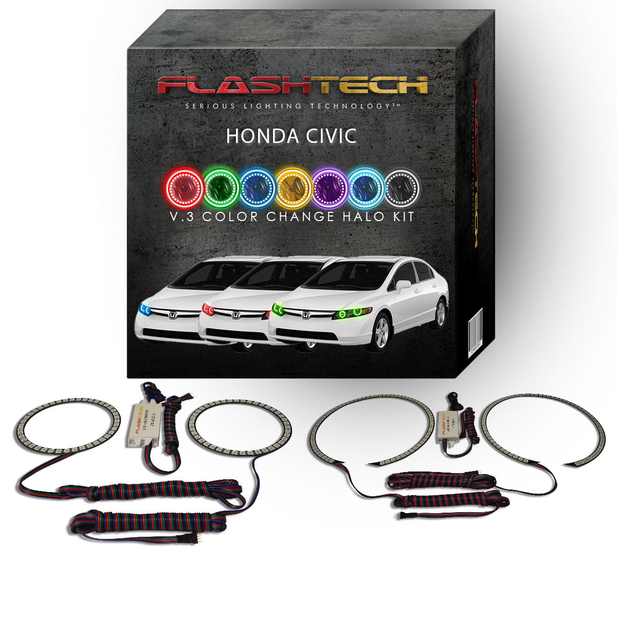 Honda-Civic-2006, 2007, 2008-LED-Halo-Headlights-RGB-No Remote-HO-CVS0608-V3H