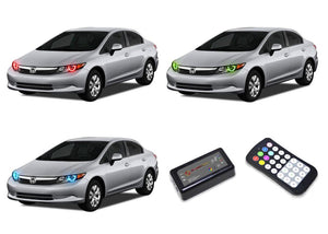 Honda-Civic-2012, 2013, 2014, 2015-LED-Halo-Headlights-RGB-Colorfuse RF Remote-HO-CVS1215-V3HCFRF