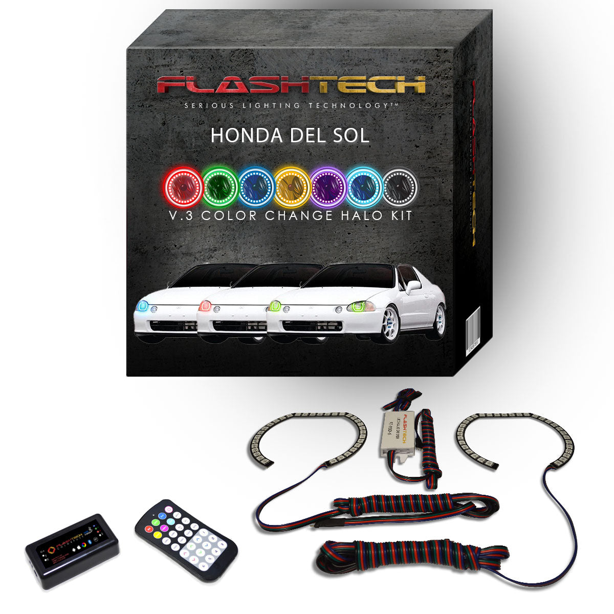 Honda-Del Sol-1994, 1995, 1996, 1997-LED-Halo-Headlights-RGB-RF Remote-HO-DS9497-V3HRF