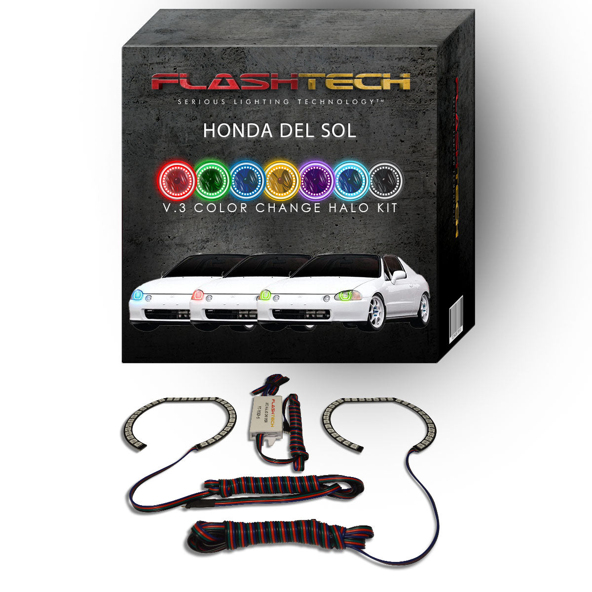 Honda-Del Sol-1994, 1995, 1996, 1997-LED-Halo-Headlights-RGB-No Remote-HO-DS9497-V3H