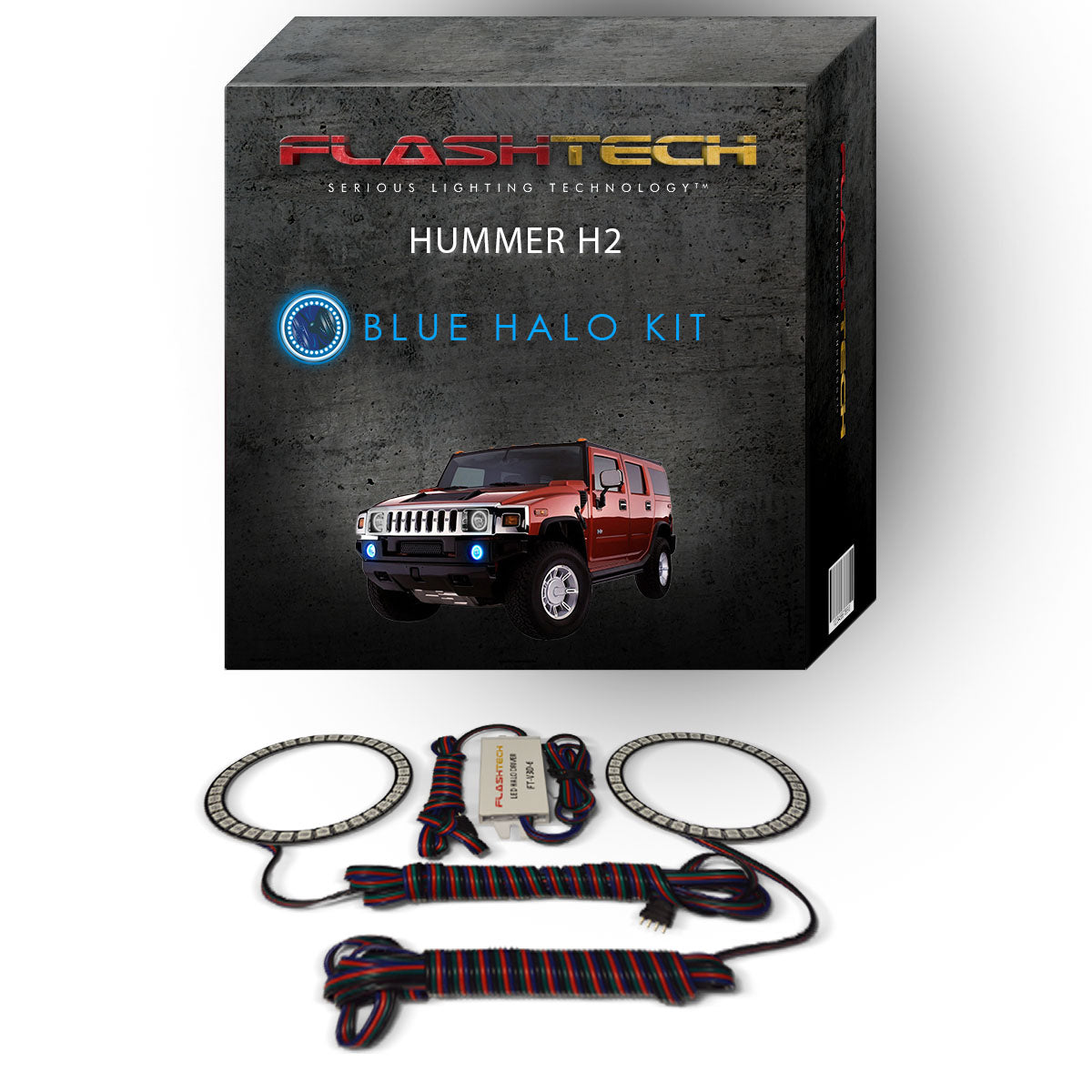 Hummer-H2-2003, 2004, 2005, 2006, 2007, 2008, 2009-LED-Halo-Fog Lights-RGB-Bluetooth RF Remote-HU-H203-V3FBTRF