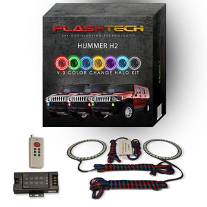 Hummer-H2-2003, 2004, 2005, 2006, 2007, 2008, 2009-LED-Halo-Fog Lights-RGB-Bluetooth RF Remote-HU-H203-V3FBTRF