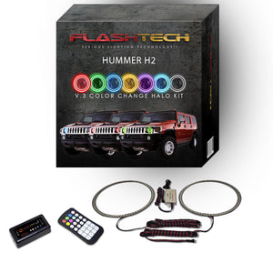 Hummer-H2-2003, 2004, 2005, 2006, 2007, 2008, 2009-LED-Halo-Headlights-RGB-Bluetooth RF Remote-HU-H203-V3HBTRF