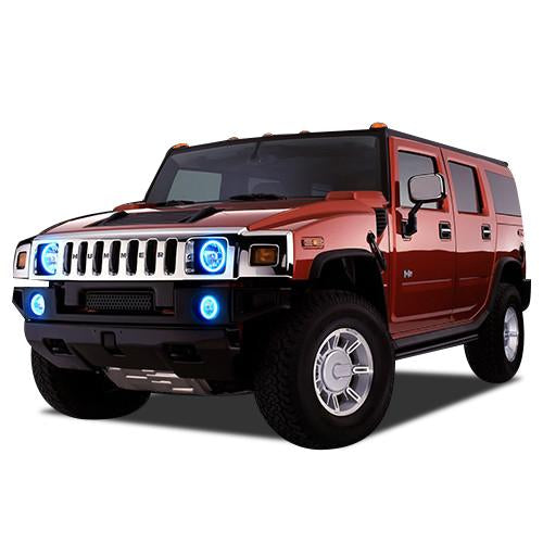 Hummer-H2-2003, 2004, 2005, 2006, 2007, 2008, 2009-LED-Halo-Headlights and Fog Lights-ColorChase-No Remote-HU-H20309-CCHF