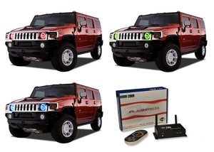 Hummer-H2-2003, 2004, 2005, 2006, 2007, 2008, 2009-LED-Halo-Headlights-RGB-WiFi Remote-HU-H203-V3HWI