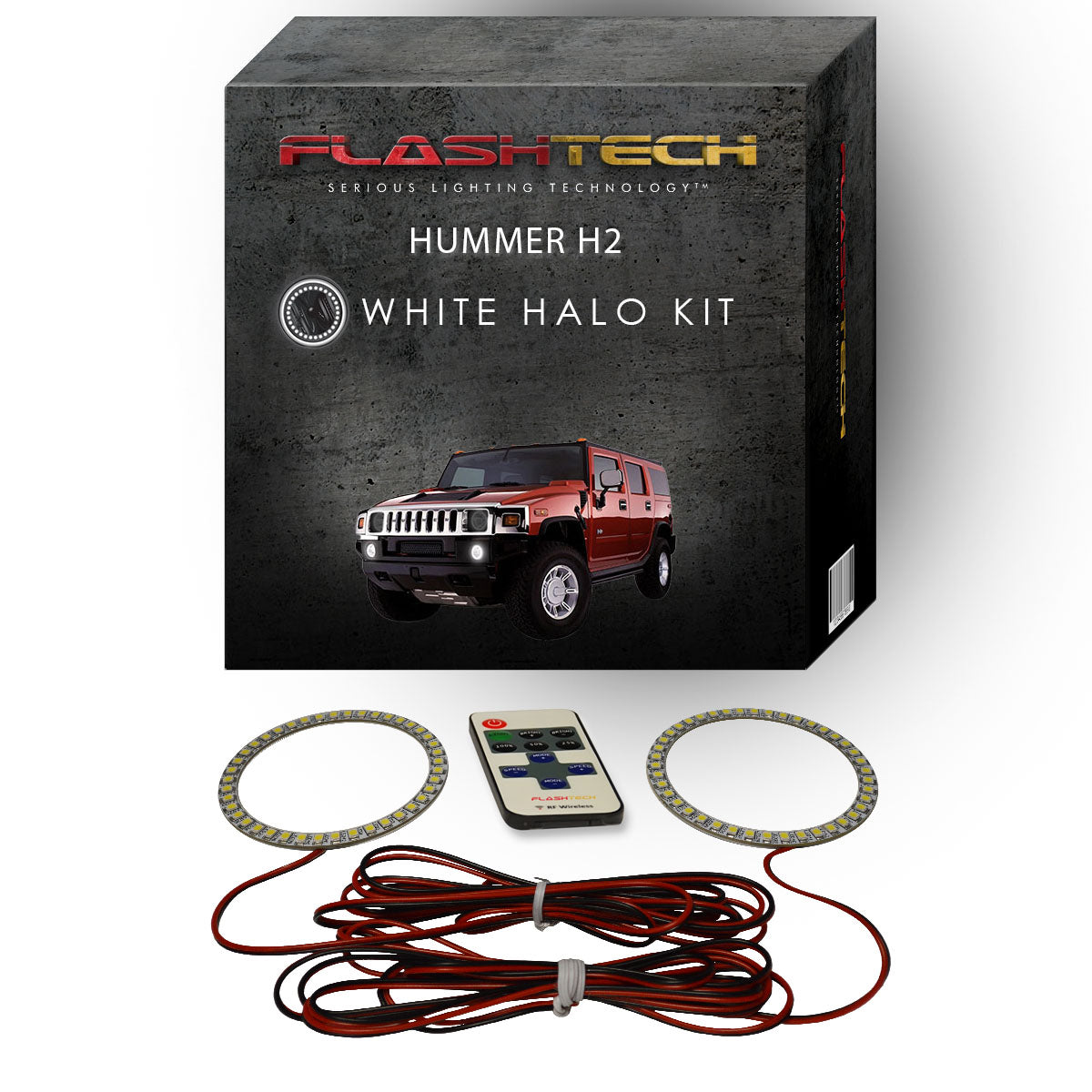 Hummer-H2-2003, 2004, 2005, 2006, 2007, 2008, 2009-LED-Halo-Fog Lights-White-RF Remote White-HU-H203-WFRF