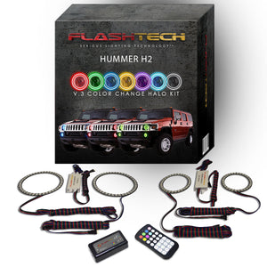 Hummer-H2-2003, 2004, 2005, 2006, 2007, 2008, 2009-LED-Halo-Headlights and Fog Lights-RGB-Bluetooth RF Remote-HU-H20309-V3HFBTRF
