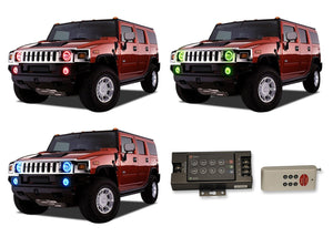 Hummer-H2-2003, 2004, 2005, 2006, 2007, 2008, 2009-LED-Halo-Headlights and Fog Lights-RGB-RF Remote-HU-H20309-V3HFRF
