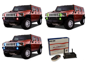 Hummer-H2-2003, 2004, 2005, 2006, 2007, 2008, 2009-LED-Halo-Headlights and Fog Lights-RGB-WiFi Remote-HU-H20309-V3HFWI