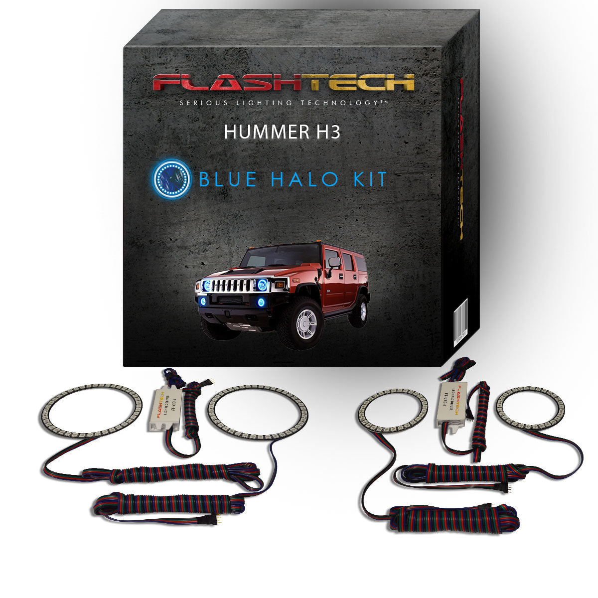 Hummer-H3-2006, 2007, 2008, 2009, 2010-LED-Halo-Headlights and Fog Lights-RGB-Bluetooth RF Remote-HU-H30510-V3HFBTRF