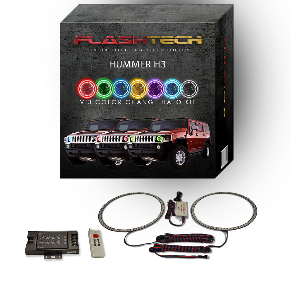 Hummer-H3-2006, 2007, 2008, 2009, 2010-LED-Halo-Headlights-RGB-Bluetooth RF Remote-HU-H30510-V3HBTRF