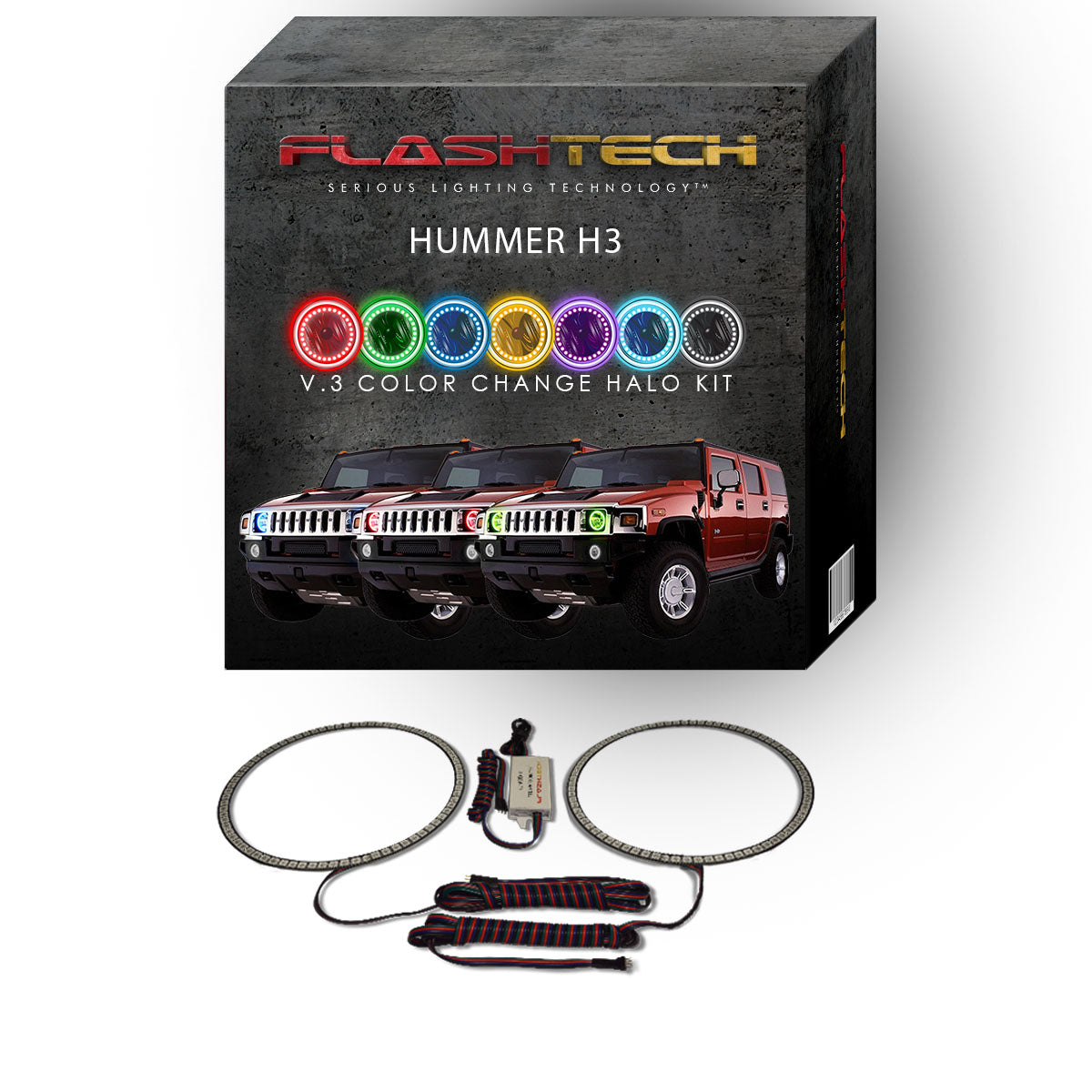 Hummer-H3-2006, 2007, 2008, 2009, 2010-LED-Halo-Headlights-RGB-No Remote-HU-H30510-V3H