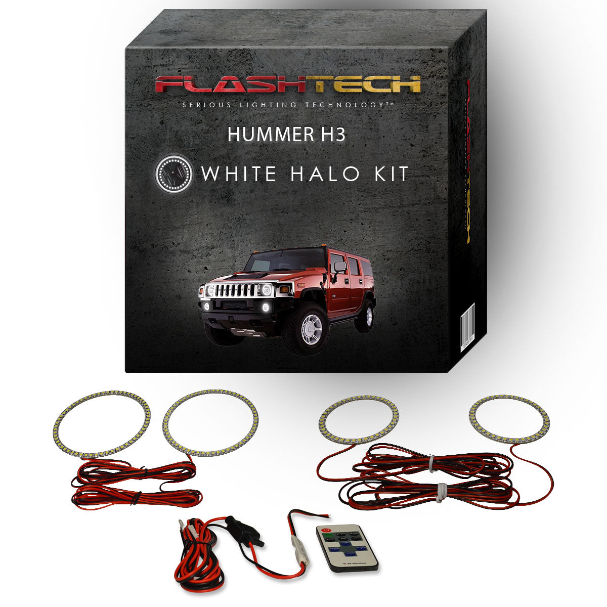 Hummer-H3-2006, 2007, 2008, 2009, 2010-LED-Halo-Headlights and Fog Lights-White-RF Remote White-HU-H30510-WHFRF