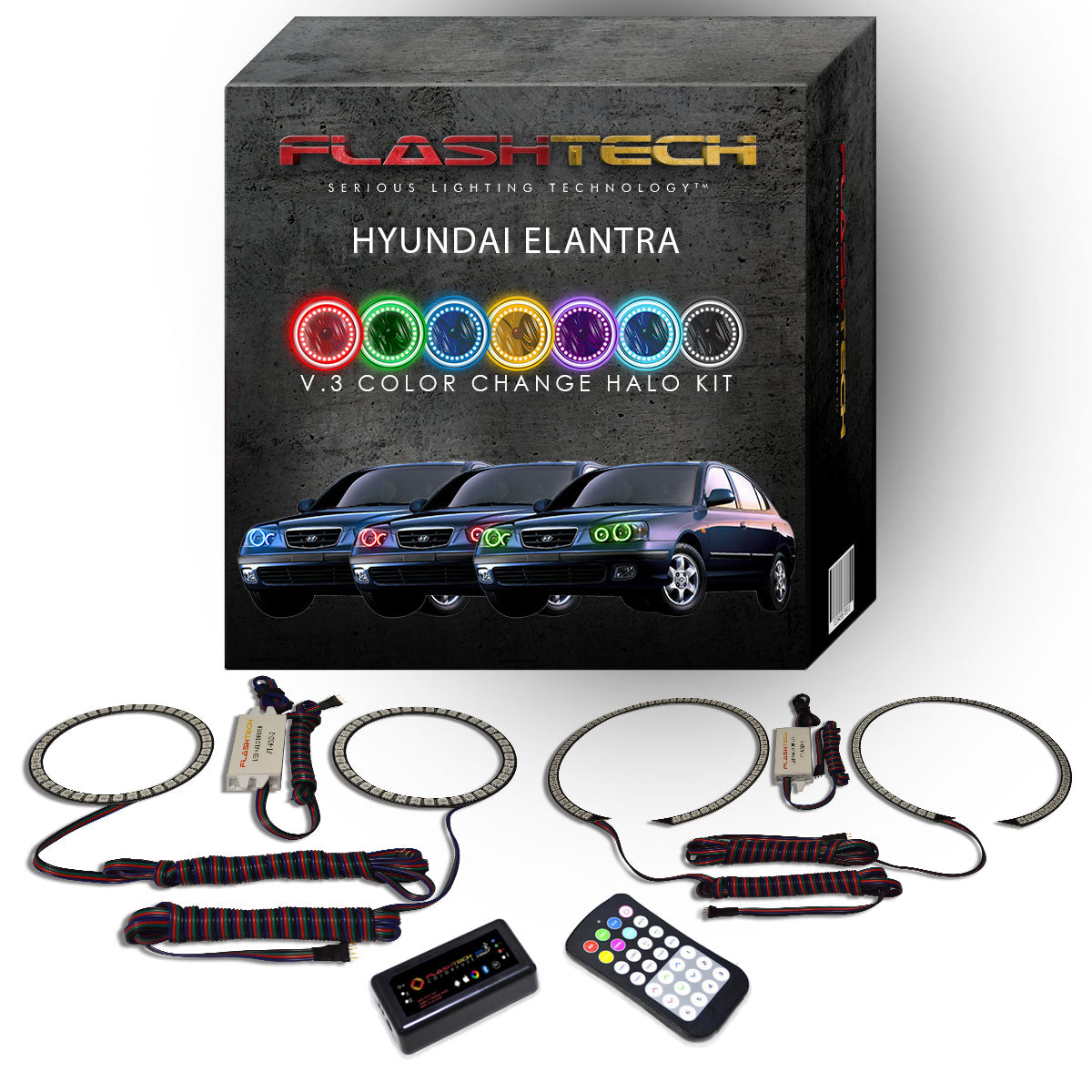 Hyundai-Elantra-2001, 2002, 2003-LED-Halo-Headlights-RGB-RF Remote-HY-EL0103-V3HRF
