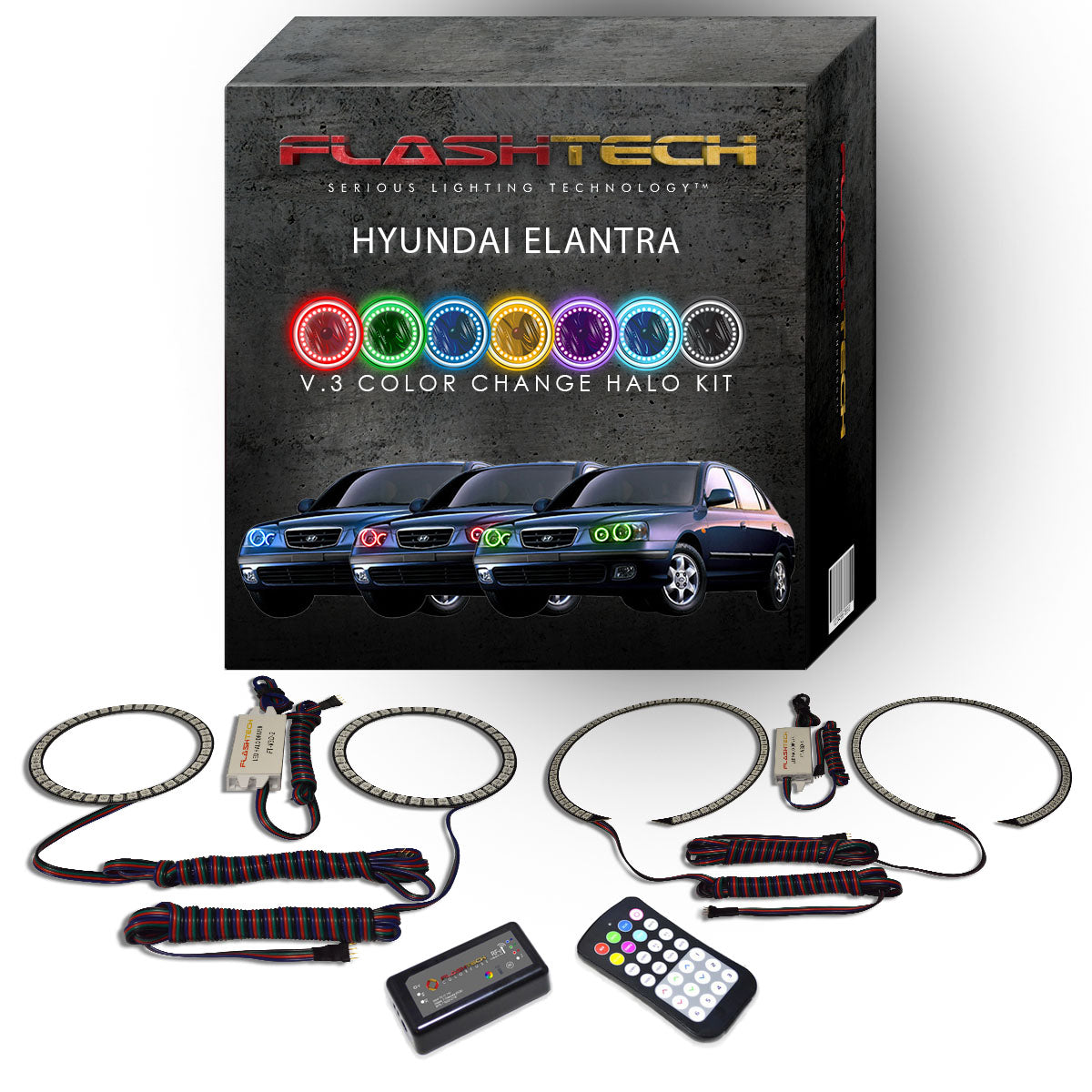 Hyundai-Elantra-2001, 2002, 2003-LED-Halo-Headlights-RGB-RF Remote-HY-EL0103-V3HRF