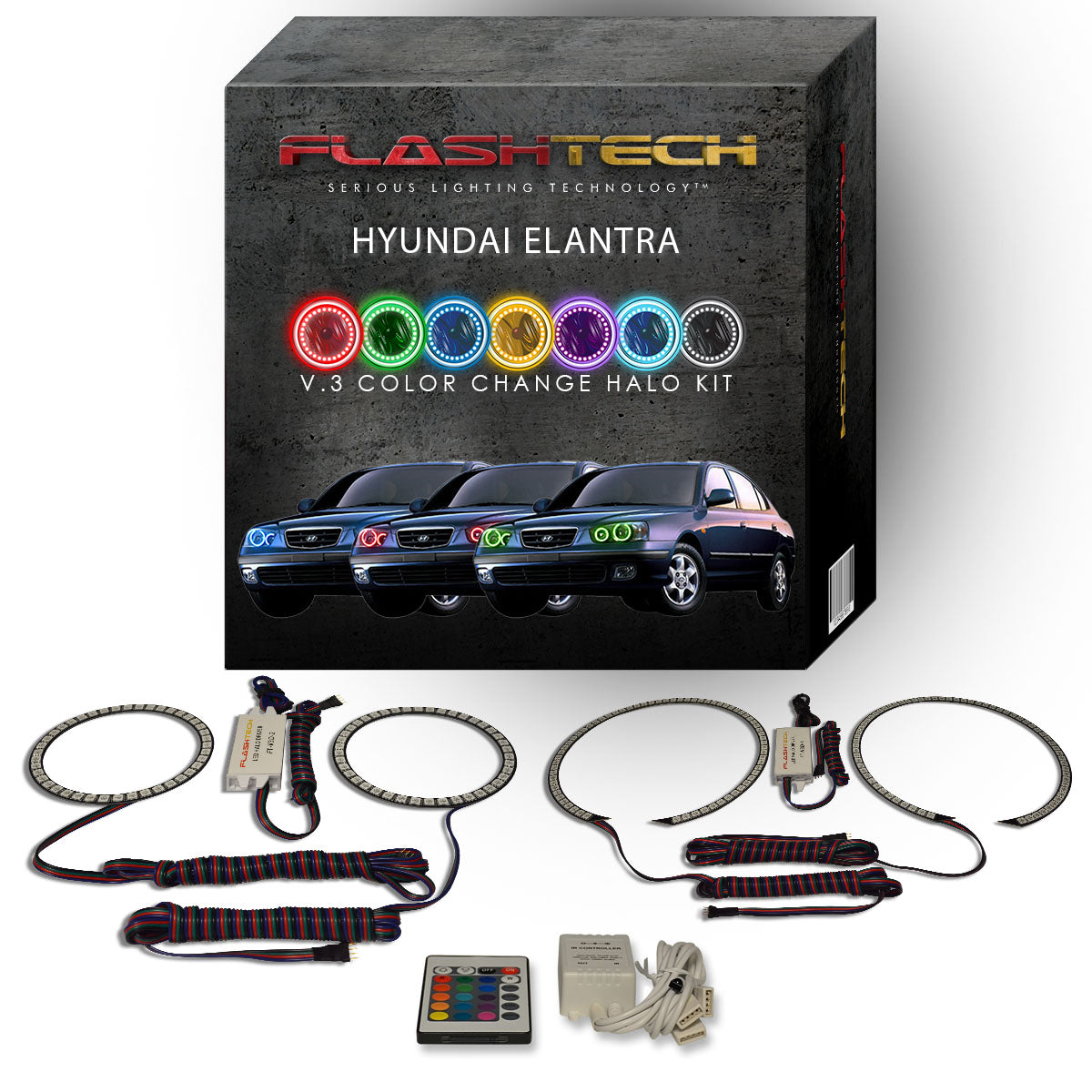 Hyundai-Elantra-2001, 2002, 2003-LED-Halo-Headlights-RGB-Bluetooth RF Remote-HY-EL0103-V3HBTRF