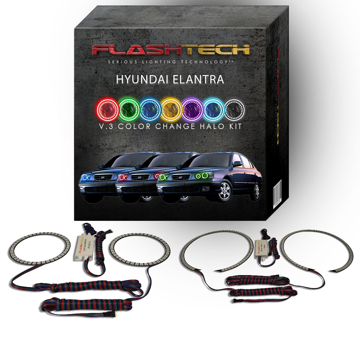 Hyundai-Elantra-2001, 2002, 2003-LED-Halo-Headlights-RGB-No Remote-HY-EL0103-V3H
