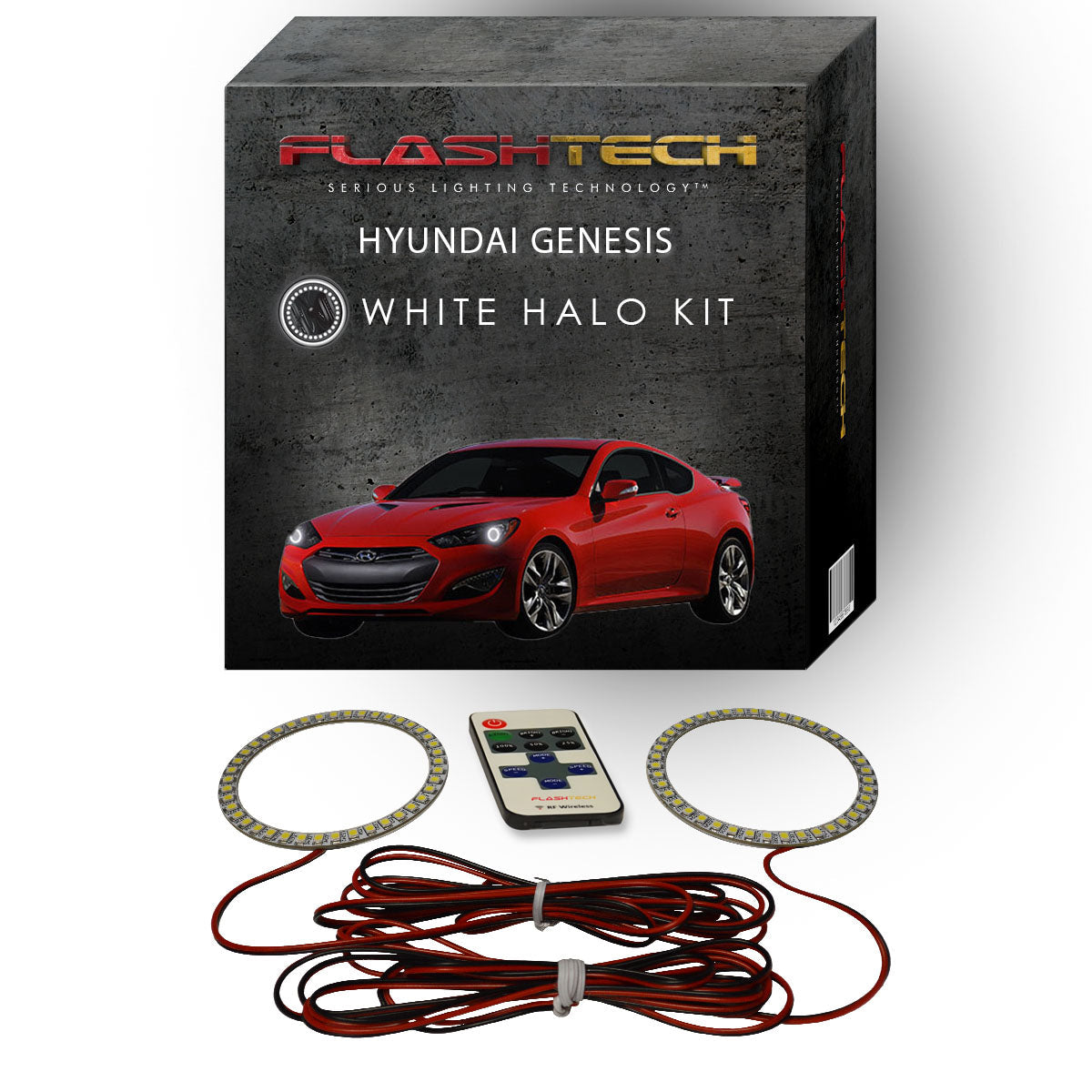 Hyundai-Genesis-2013, 2014, 2015, 2016-LED-Halo-Headlights-White-RF Remote White-HY-GE1316-WHRF
