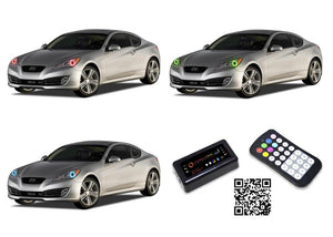 Hyundai-Genesis-2010, 2011, 2012-LED-Halo-Headlights-RGB-Bluetooth RF Remote-HY-GNC1012-V3HBTRF