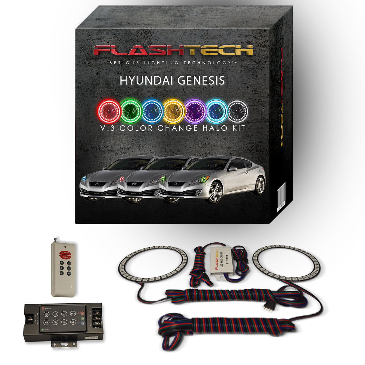 Hyundai-Genesis-2010, 2011, 2012-LED-Halo-Headlights-RGB-IR Remote-HY-GNC1012-V3HIR