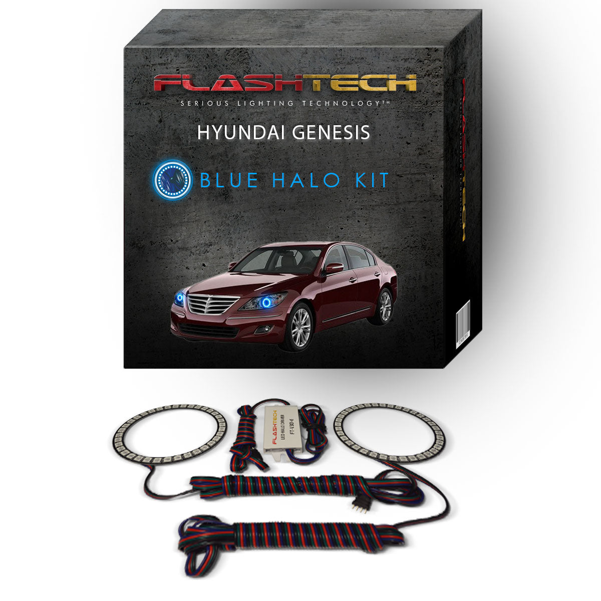 Hyundai-Genesis-2009, 2010, 2011-LED-Halo-Headlights-RGB-No Remote-HY-GNS0911-V3H