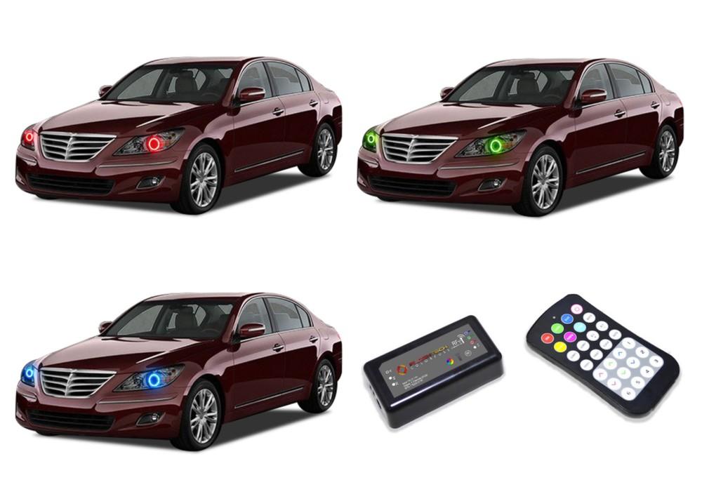 Hyundai-Genesis-2009, 2010, 2011-LED-Halo-Headlights-RGB-Colorfuse RF Remote-HY-GNS0911-V3HCFRF