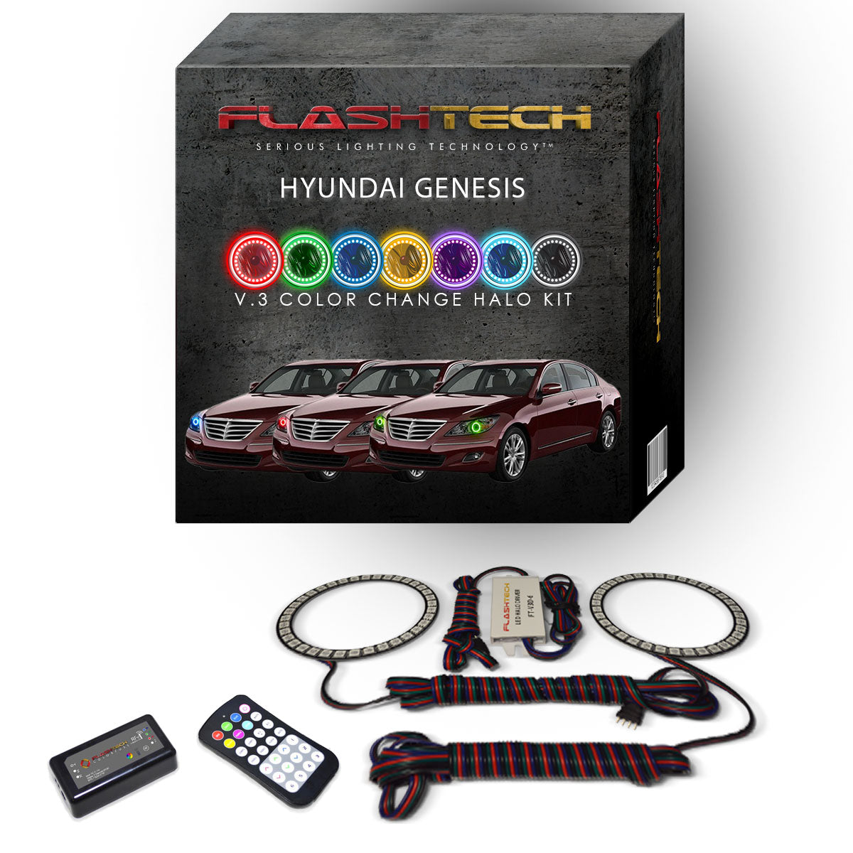 Hyundai-Genesis-2009, 2010, 2011-LED-Halo-Headlights-RGB-RF Remote-HY-GNS0911-V3HRF