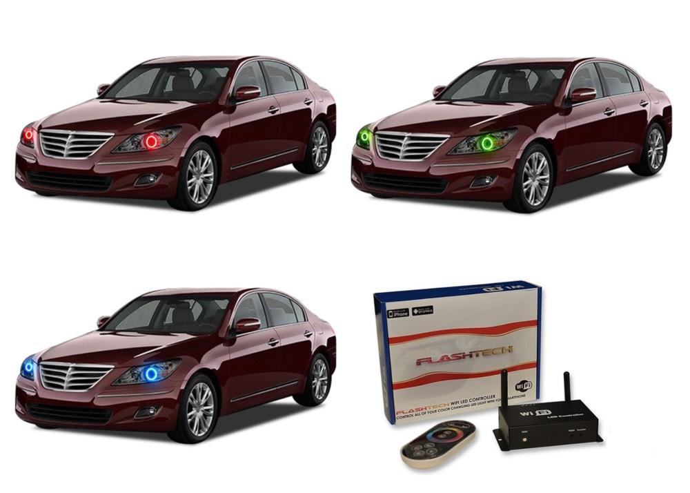 Hyundai-Genesis-2009, 2010, 2011-LED-Halo-Headlights-RGB-WiFi Remote-HY-GNS0911-V3HWI